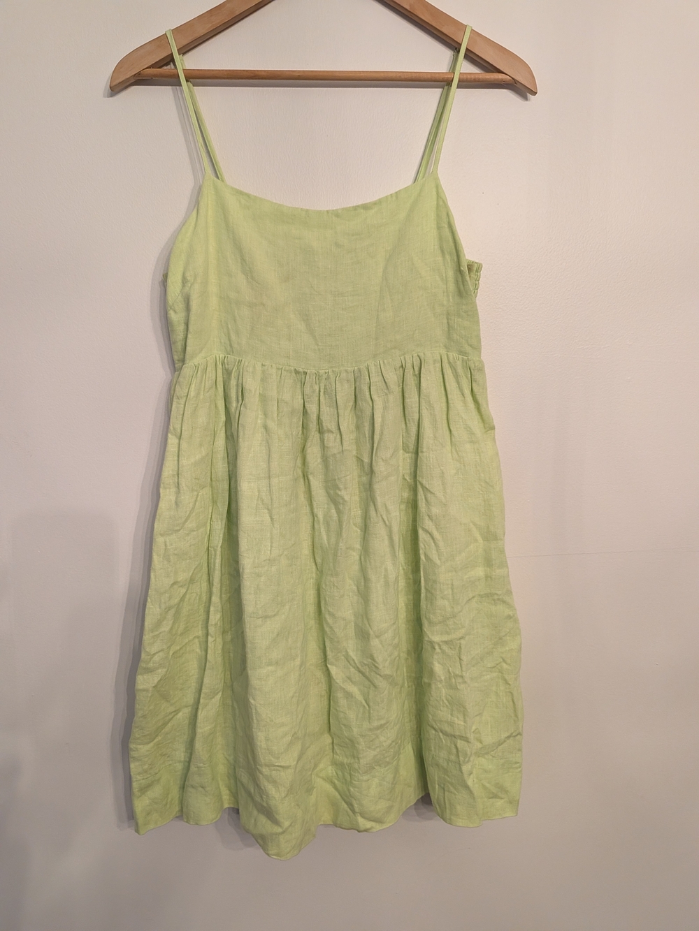 Sundays Green Linen Spaghetti-Strap Dress
